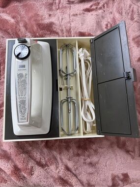 Vintage 70’s Cream and Black Hand Mixer with Storage Case